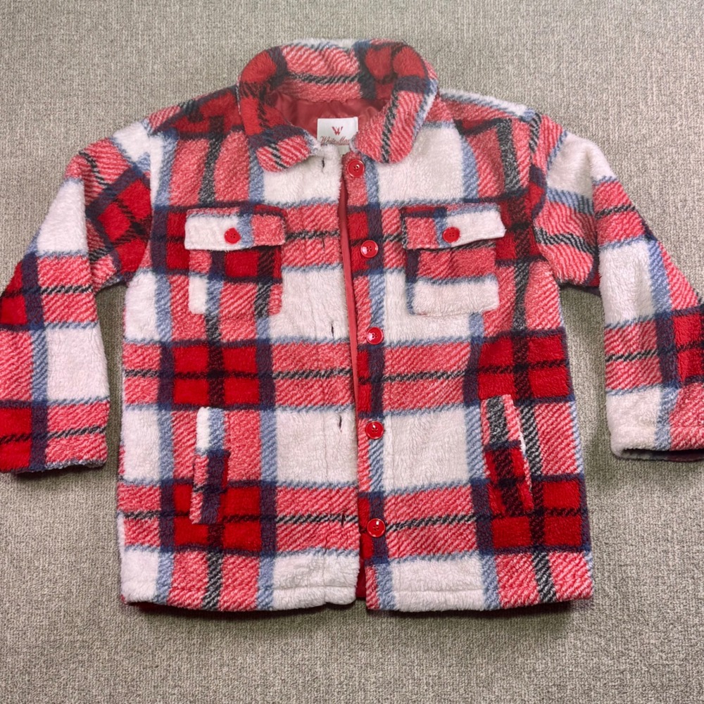 White Mark Sherpa‎ Plaid Button Jacket Women's XL Cozy Fleece Shacket Red